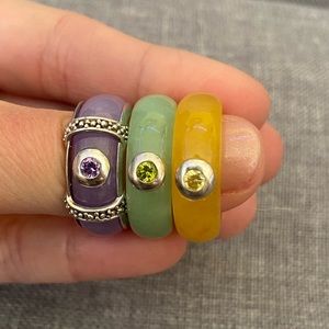 3 piece jade and gemstone rings
